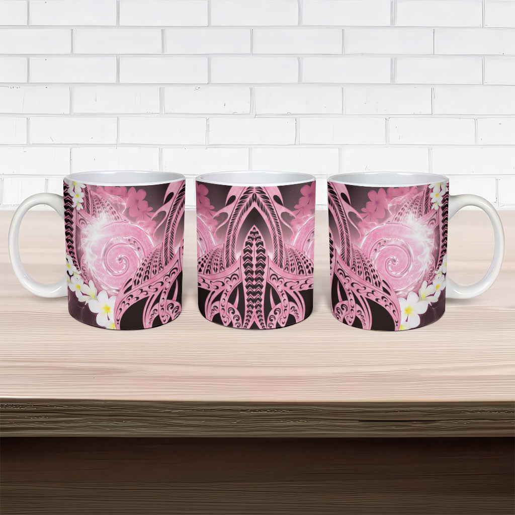Piko Hawaiian Ceramic Mug Pink Galaxy Spiral Plumeria Tribal Patterns