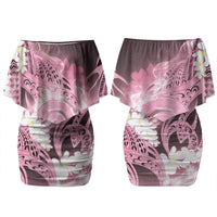 Piko Hawaiian Couples Matching Off Shoulder Short Dress and Long Sleeve Button Shirt Pink Galaxy Spiral Plumeria Tribal Patterns DT05 - Polynesian Pride