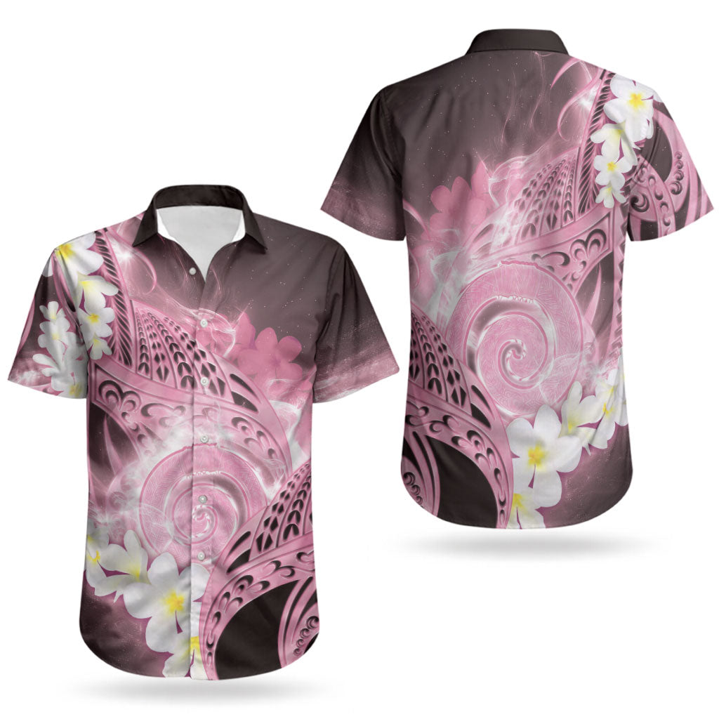 Piko Hawaiian Couples Matching Short Sleeve Bodycon Dress and Hawaiian Shirt Pink Galaxy Spiral Plumeria Tribal Patterns DT05 - Polynesian Pride