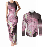 Piko Hawaiian Couples Matching Tank Maxi Dress and Long Sleeve Button Shirt Pink Galaxy Spiral Plumeria Tribal Patterns DT05 Pink - Polynesian Pride