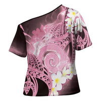 Piko Hawaiian Cross Shoulder Shirt Pink Galaxy Spiral Plumeria Tribal Patterns