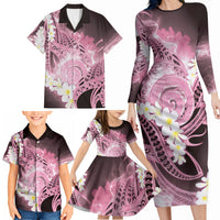 Piko Hawaiian Family Matching Long Sleeve Bodycon Dress and Hawaiian Shirt Pink Galaxy Spiral Plumeria Tribal Patterns DT05 - Polynesian Pride