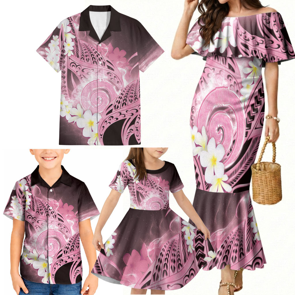 Piko Hawaiian Family Matching Mermaid Dress and Hawaiian Shirt Pink Galaxy Spiral Plumeria Tribal Patterns DT05 - Polynesian Pride