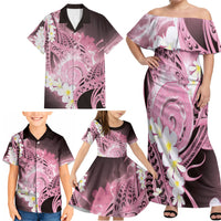 Piko Hawaiian Family Matching Off Shoulder Maxi Dress and Hawaiian Shirt Pink Galaxy Spiral Plumeria Tribal Patterns DT05 - Polynesian Pride