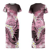 Piko Hawaiian Family Matching Short Sleeve Bodycon Dress and Hawaiian Shirt Pink Galaxy Spiral Plumeria Tribal Patterns DT05 Mom's Dress Pink - Polynesian Pride
