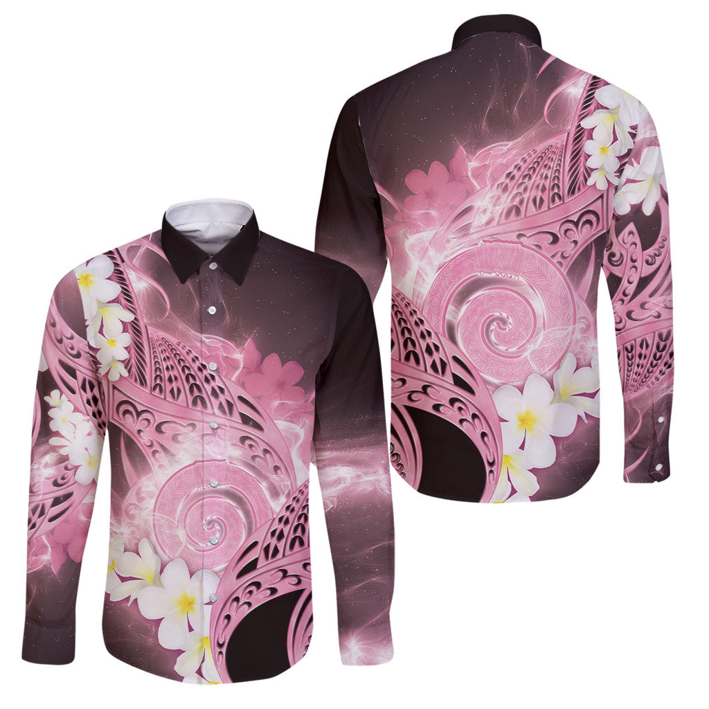 Piko Hawaiian Family Matching Summer Maxi Dress and Hawaiian Shirt Pink Galaxy Spiral Plumeria Tribal Patterns DT05 Dad's Shirt - Long Sleeve Pink - Polynesian Pride