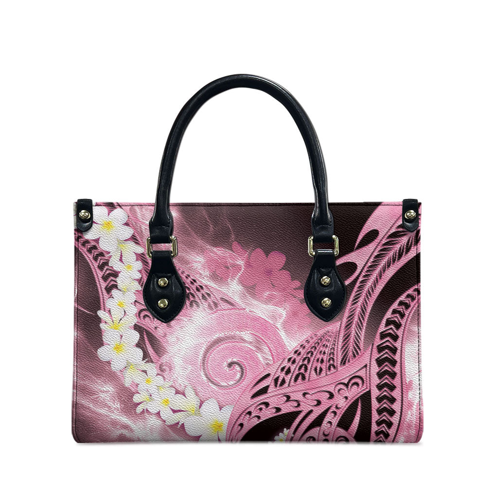 Piko Hawaiian Leather Bag Pink Galaxy Spiral Plumeria Tribal Patterns