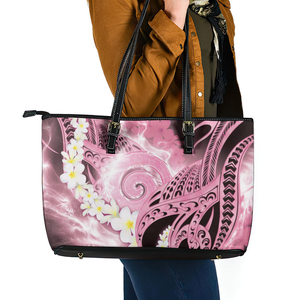 Piko Hawaiian Leather Tote Bag Pink Galaxy Spiral Plumeria Tribal Patterns