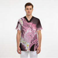 Piko Hawaiian Scrub Top Pink Galaxy Spiral Plumeria Tribal Patterns