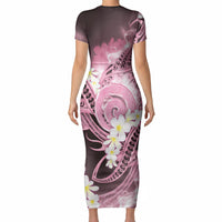 Piko Hawaiian Short Sleeve Bodycon Dress Pink Galaxy Spiral Plumeria Tribal Patterns DT05 - Polynesian Pride