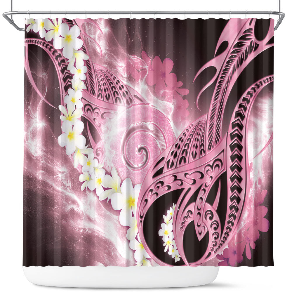 Piko Hawaiian Shower Curtain Pink Galaxy Spiral Plumeria Tribal Patterns
