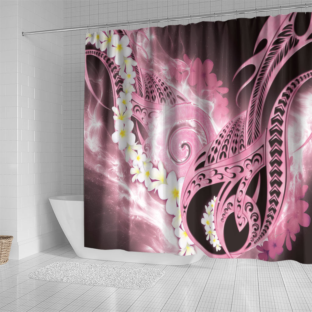 Piko Hawaiian Shower Curtain Pink Galaxy Spiral Plumeria Tribal Patterns