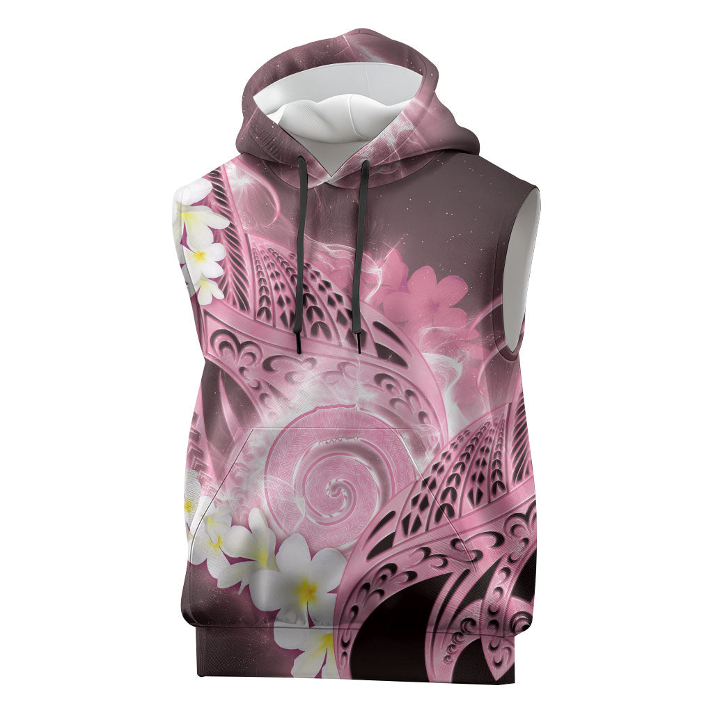 Piko Hawaiian Sleeveless Hoodie Pink Galaxy Spiral Plumeria Tribal Patterns