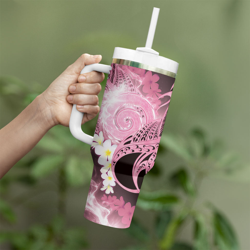 Piko Hawaiian Tumbler With Handle Pink Galaxy Spiral Plumeria Tribal Patterns