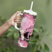 Piko Hawaiian Tumbler With Handle Pink Galaxy Spiral Plumeria Tribal Patterns