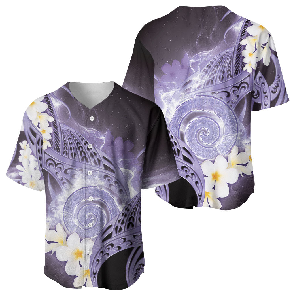 Piko Hawaiian Baseball Jersey Purple Galaxy Spiral Plumeria Tribal Patterns