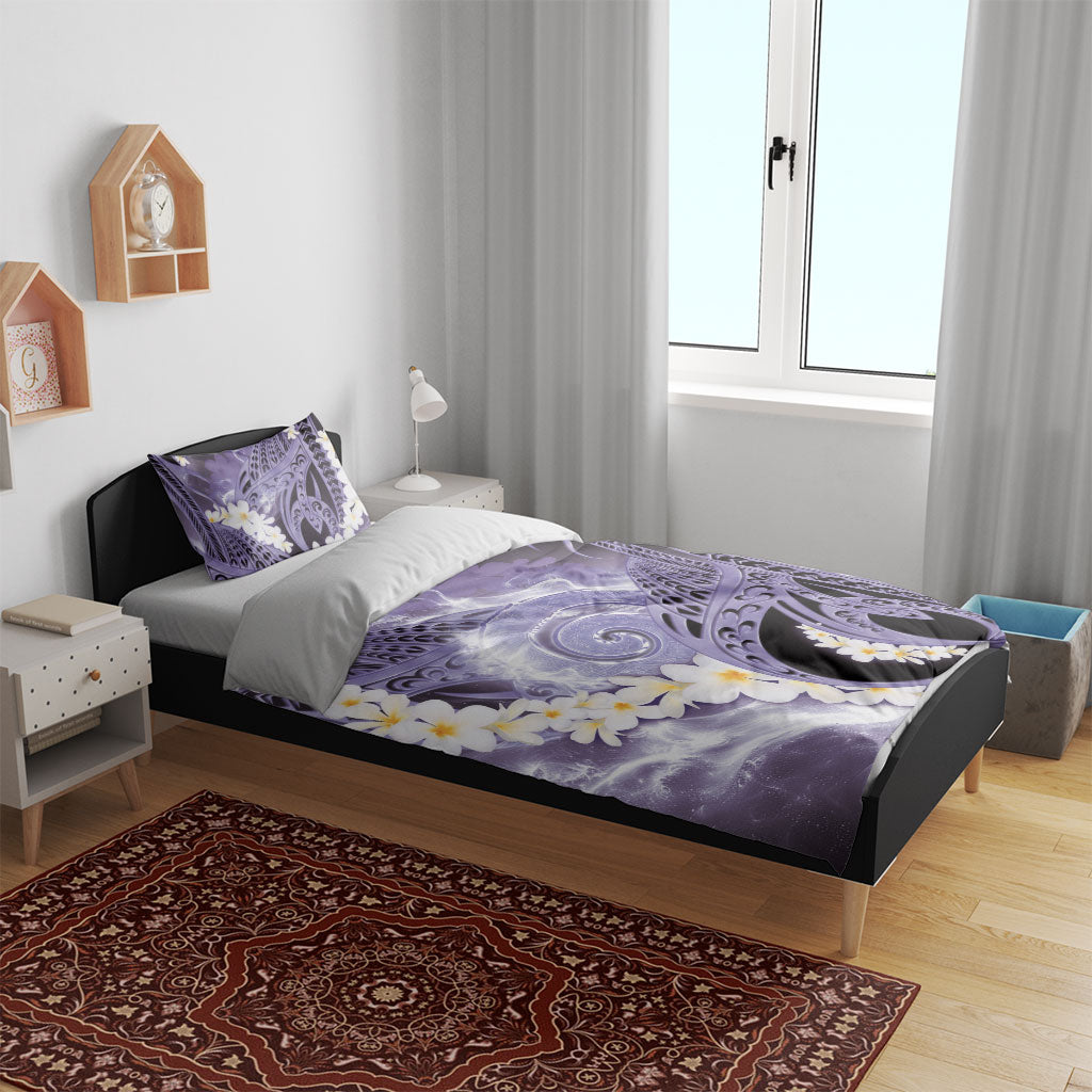 Piko Hawaiian Bedding Set Purple Galaxy Spiral Plumeria Tribal Patterns