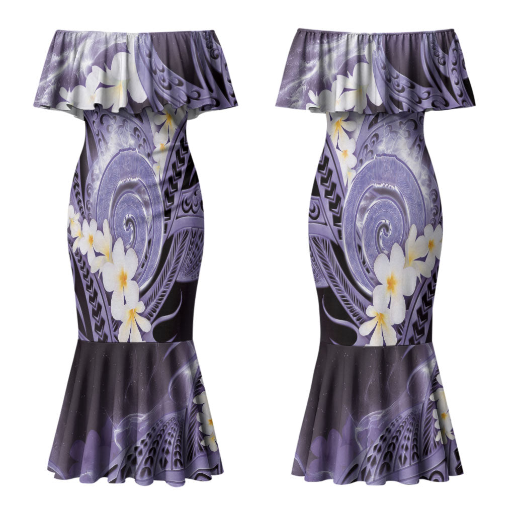 Piko Hawaiian Couples Matching Mermaid Dress and Hawaiian Shirt Purple Galaxy Spiral Plumeria Tribal Patterns DT05 - Polynesian Pride