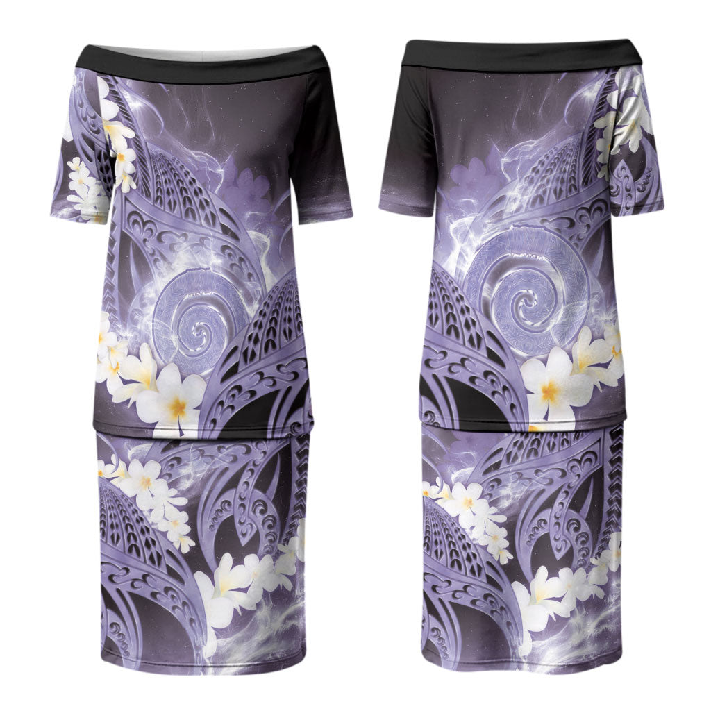Piko Hawaiian Couples Matching Puletasi and Long Sleeve Button Shirt Purple Galaxy Spiral Plumeria Tribal Patterns DT05 - Polynesian Pride