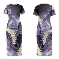 Piko Hawaiian Couples Matching Short Sleeve Bodycon Dress and Long Sleeve Button Shirt Purple Galaxy Spiral Plumeria Tribal Patterns DT05 - Polynesian Pride