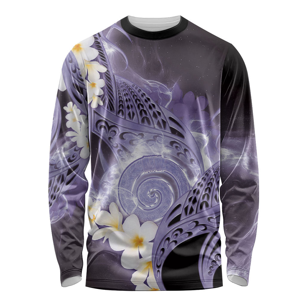 Piko Hawaiian Long Sleeve Shirt Purple Galaxy Spiral Plumeria Tribal Patterns