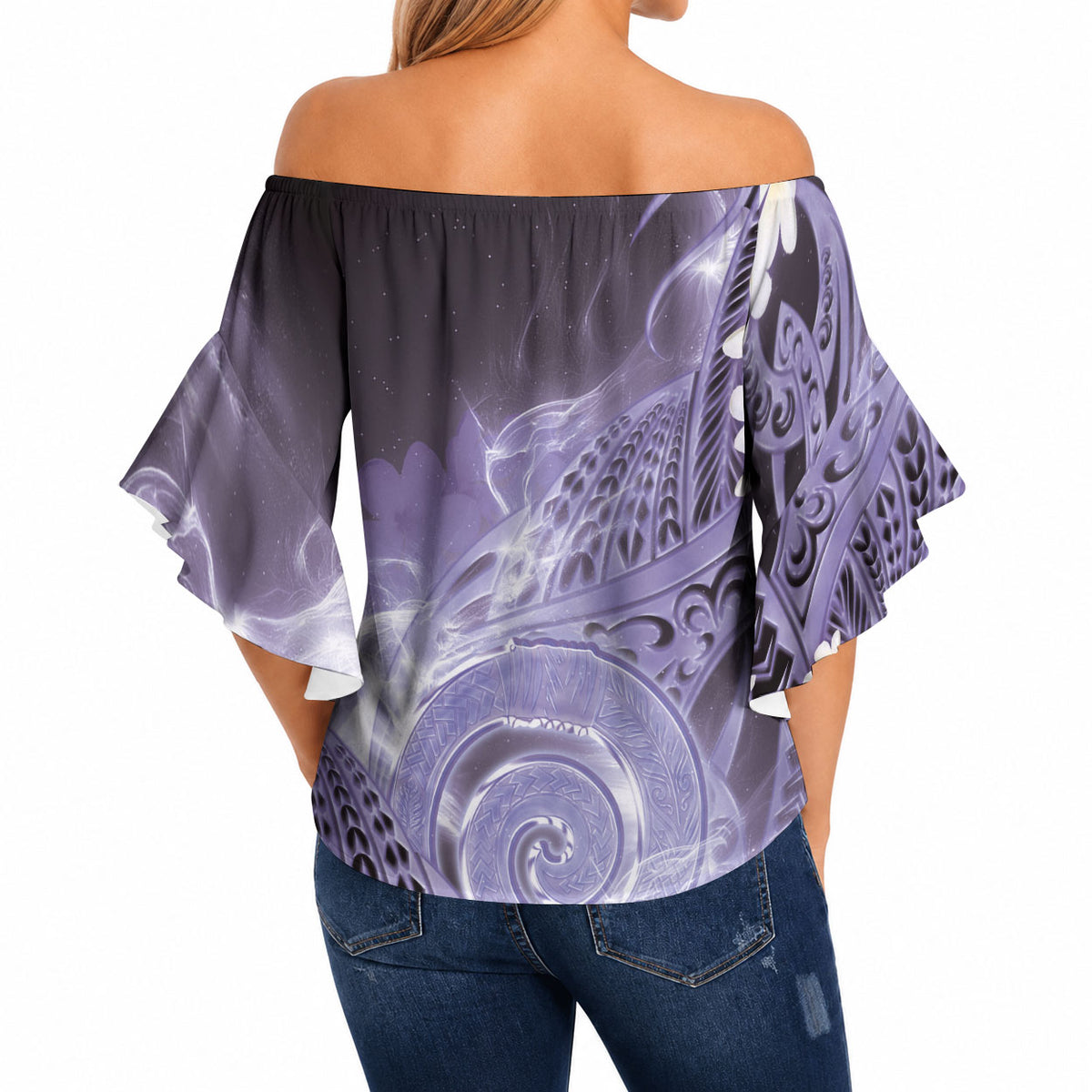 Piko Hawaiian Off Shoulder Wrap Waist Top Purple Galaxy Spiral Plumeria Tribal Patterns DT05 - Polynesian Pride