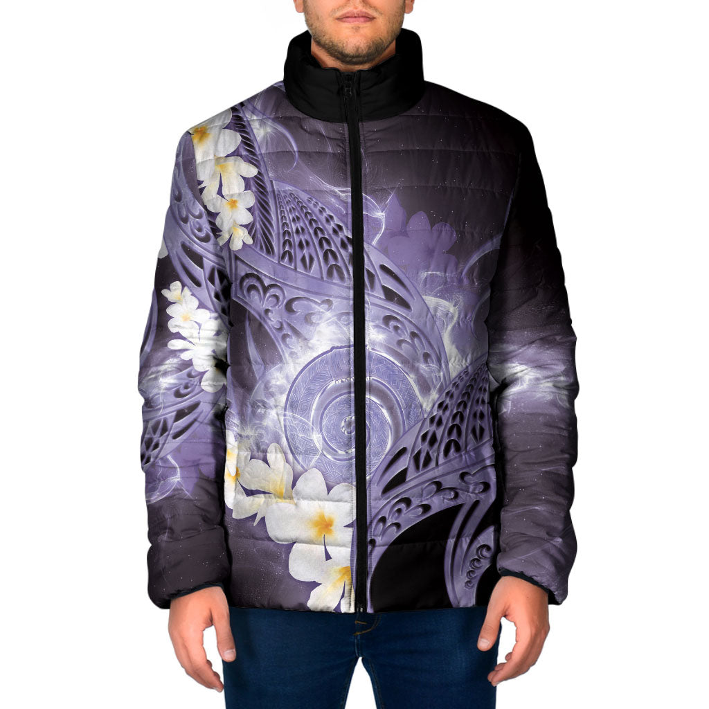 Piko Hawaiian Padded Jacket Purple Galaxy Spiral Plumeria Tribal Patterns
