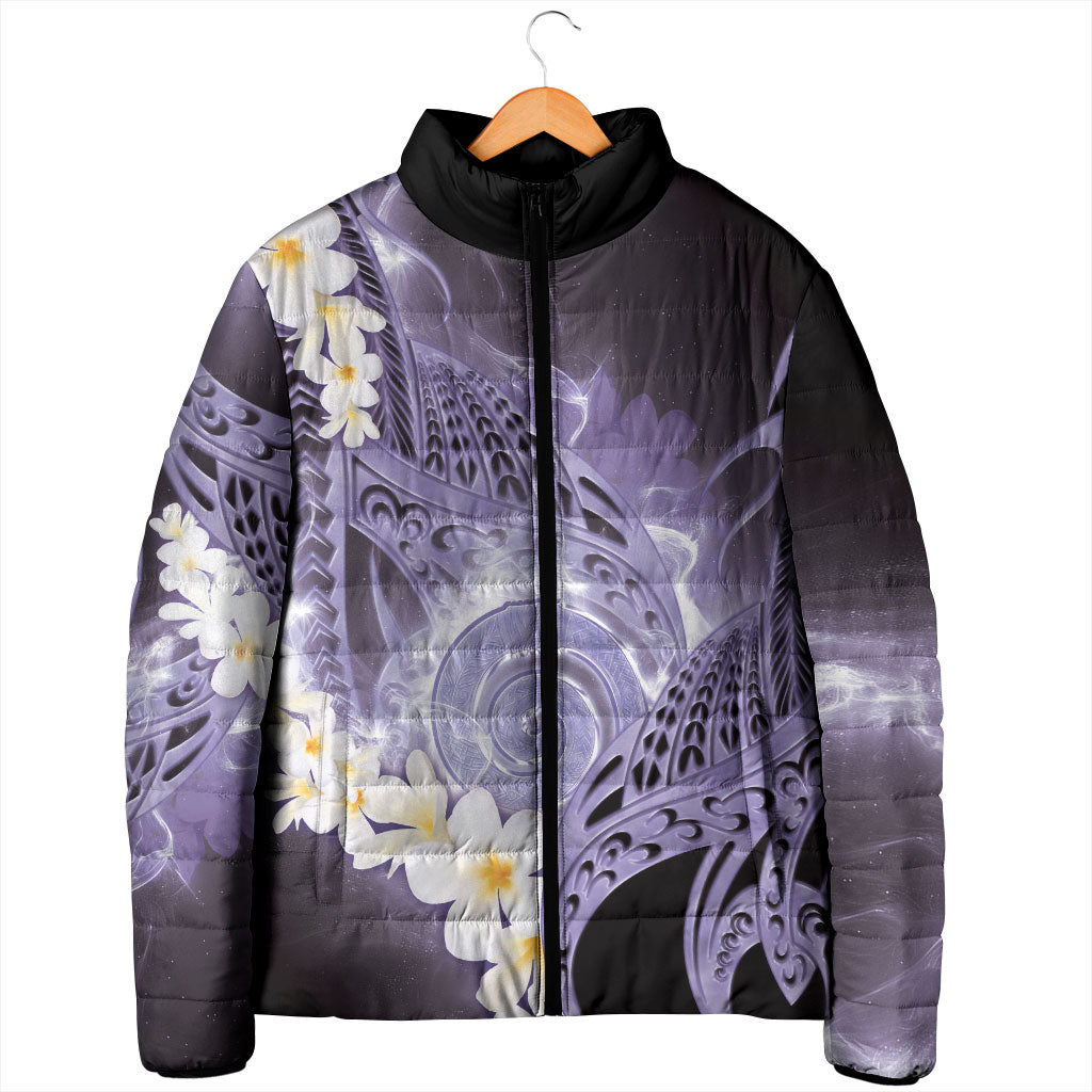 Piko Hawaiian Padded Jacket Purple Galaxy Spiral Plumeria Tribal Patterns