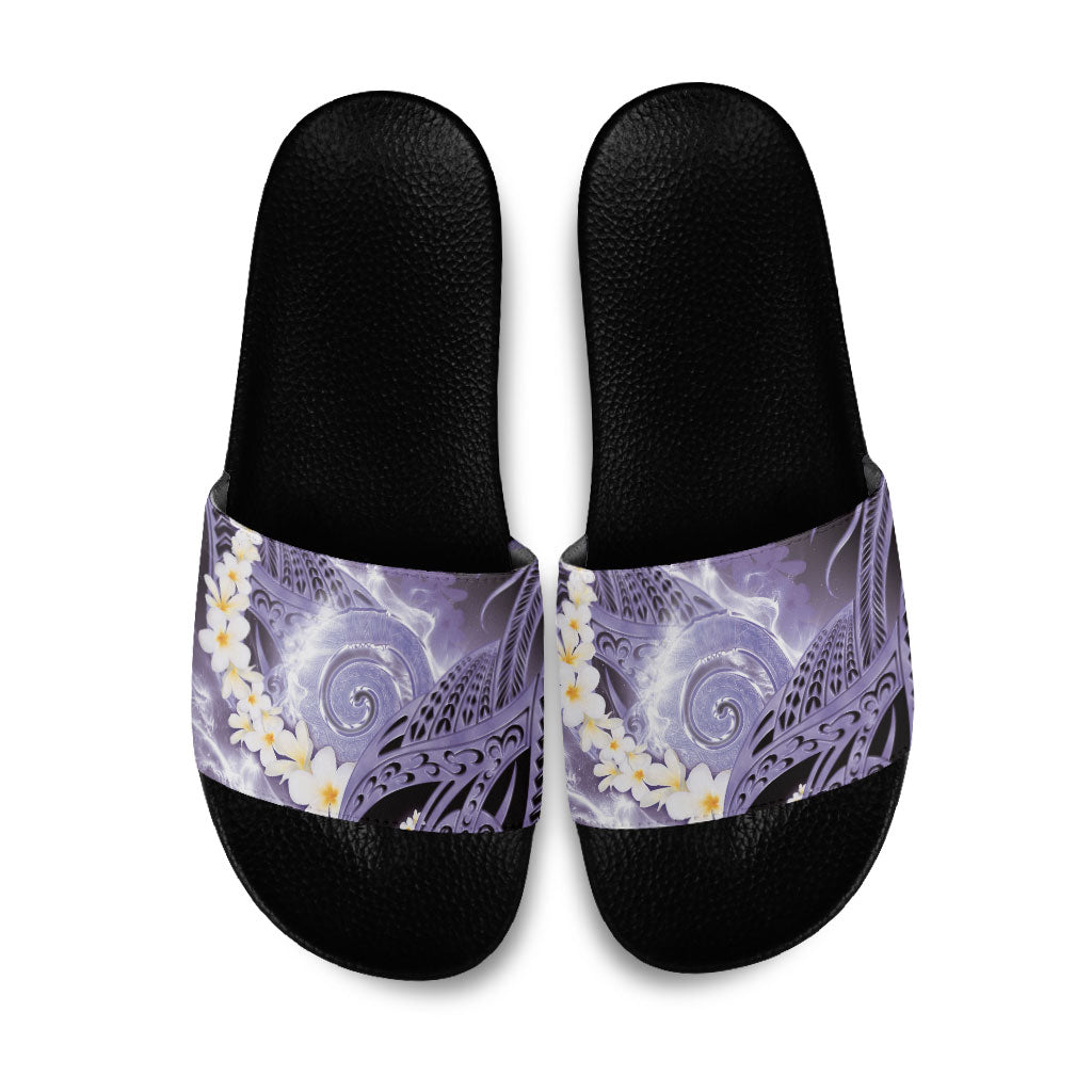 Piko Hawaiian Slide Sandals Purple Galaxy Spiral Plumeria Tribal Patterns