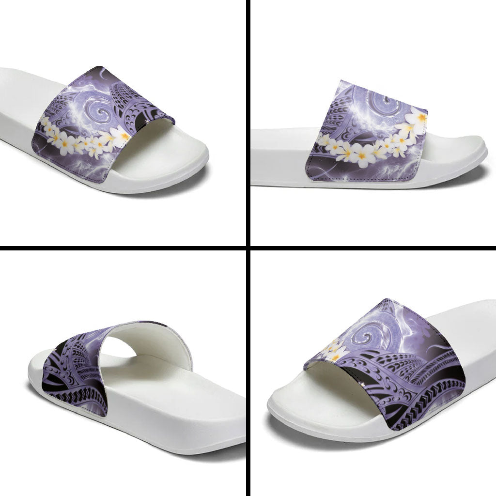 Piko Hawaiian Slide Sandals Purple Galaxy Spiral Plumeria Tribal Patterns