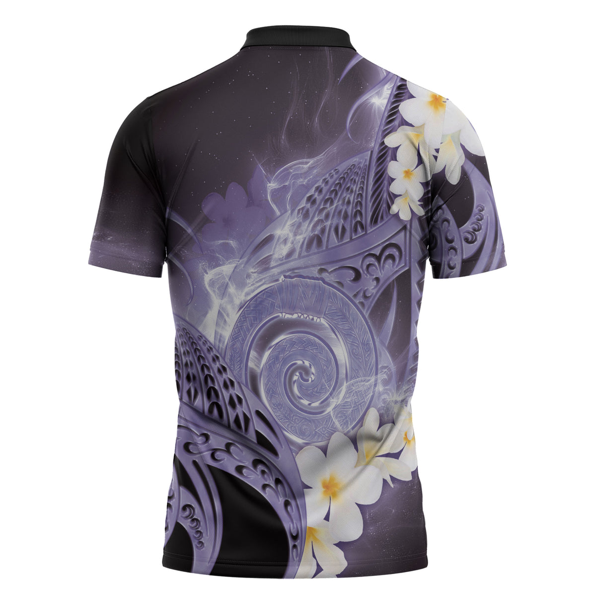 Piko Hawaiian Zipper Polo Shirt Purple Galaxy Spiral Plumeria Tribal Patterns DT05 - Polynesian Pride