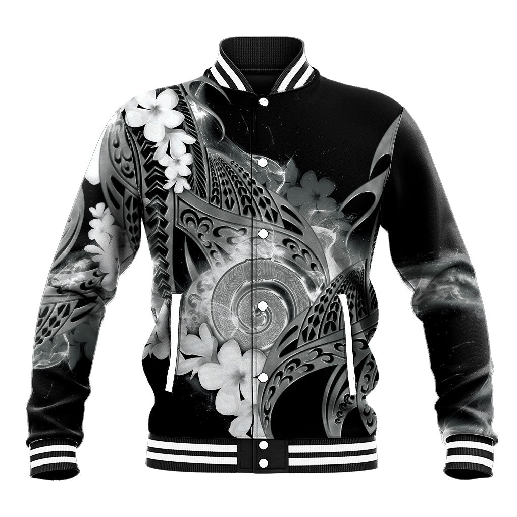 Piko Hawaiian Baseball Jacket Monochrome Galaxy Spiral Plumeria Tribal Patterns