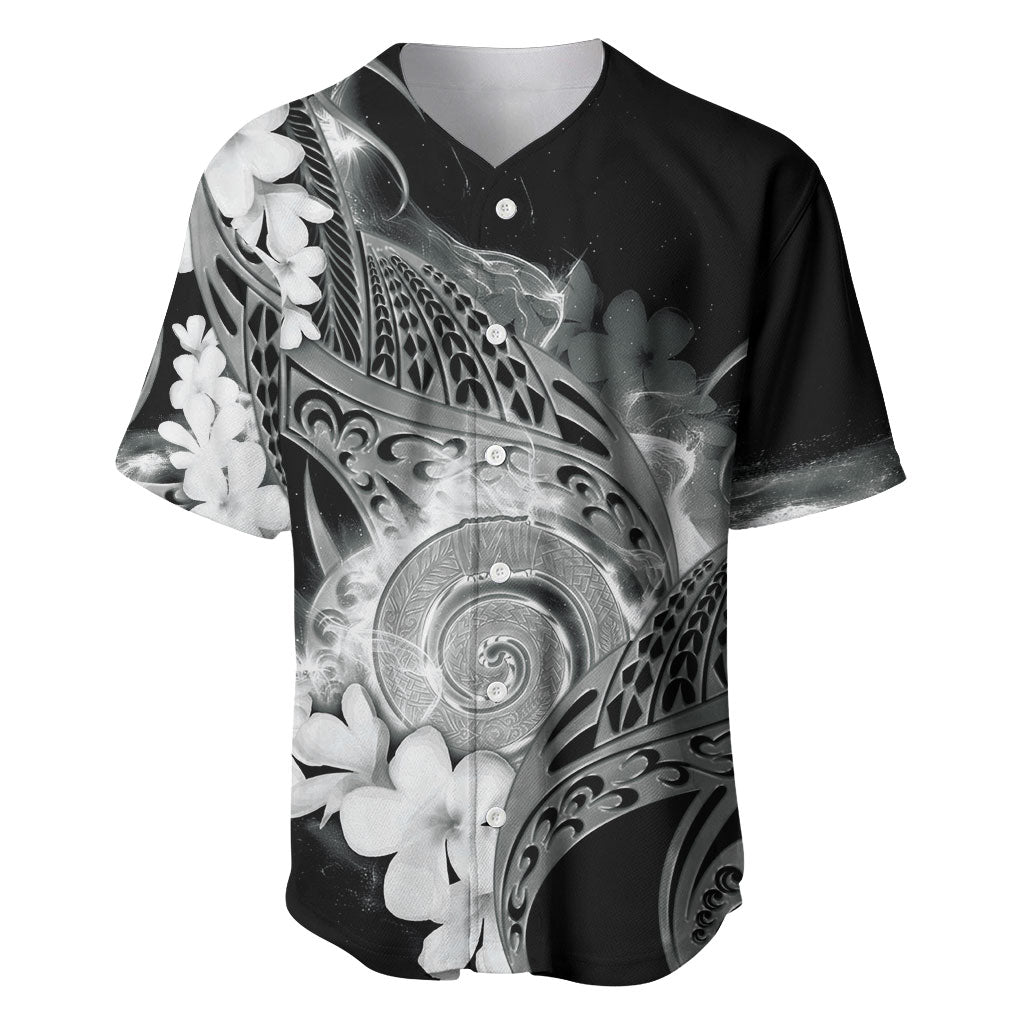 Piko Hawaiian Baseball Jersey Monochrome Galaxy Spiral Plumeria Tribal Patterns