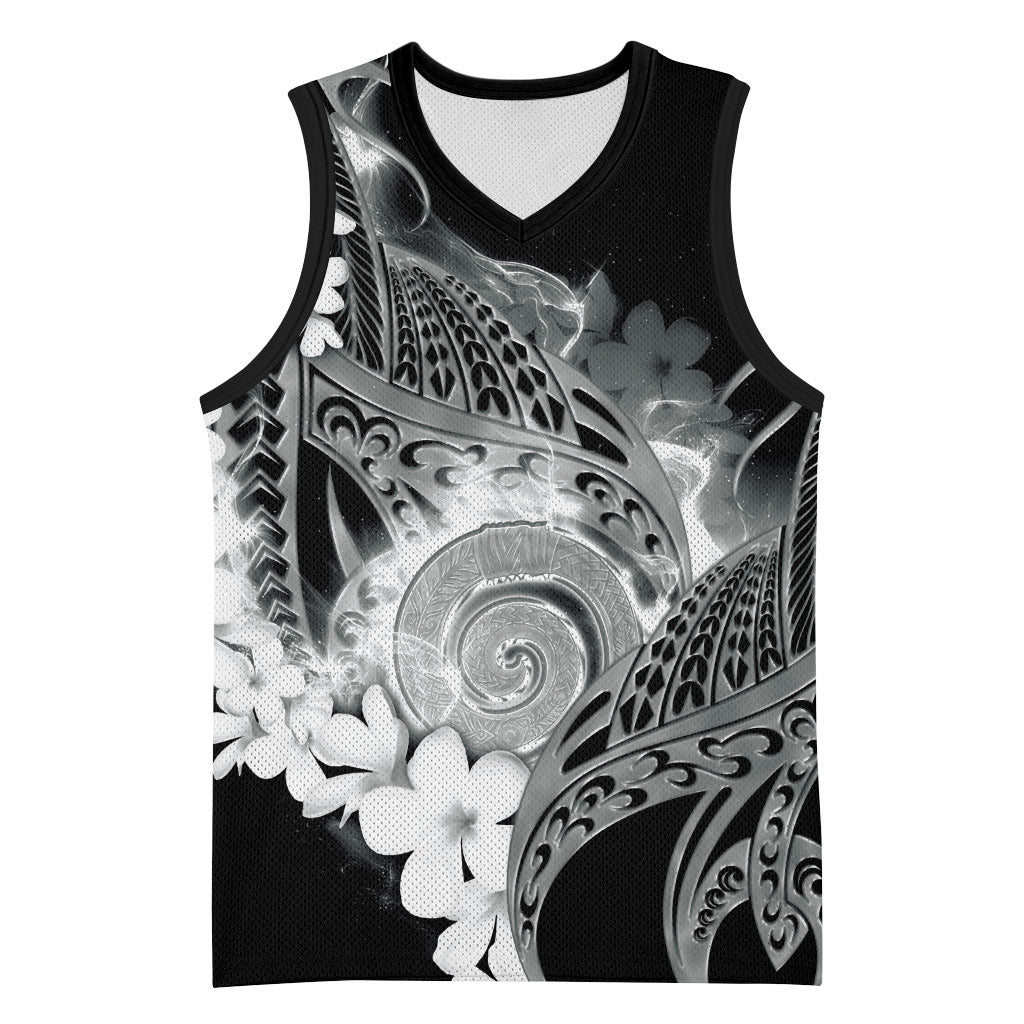 Piko Hawaiian Basketball Jersey Monochrome Galaxy Spiral Plumeria Tribal Patterns