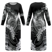 Piko Hawaiian Couples Matching Long Sleeve Bodycon Dress and Hawaiian Shirt Monochrome Galaxy Spiral Plumeria Tribal Patterns DT05 - Polynesian Pride