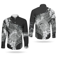 Piko Hawaiian Couples Matching Long Sleeve Bodycon Dress and Long Sleeve Button Shirt Monochrome Galaxy Spiral Plumeria Tribal Patterns DT05 - Polynesian Pride
