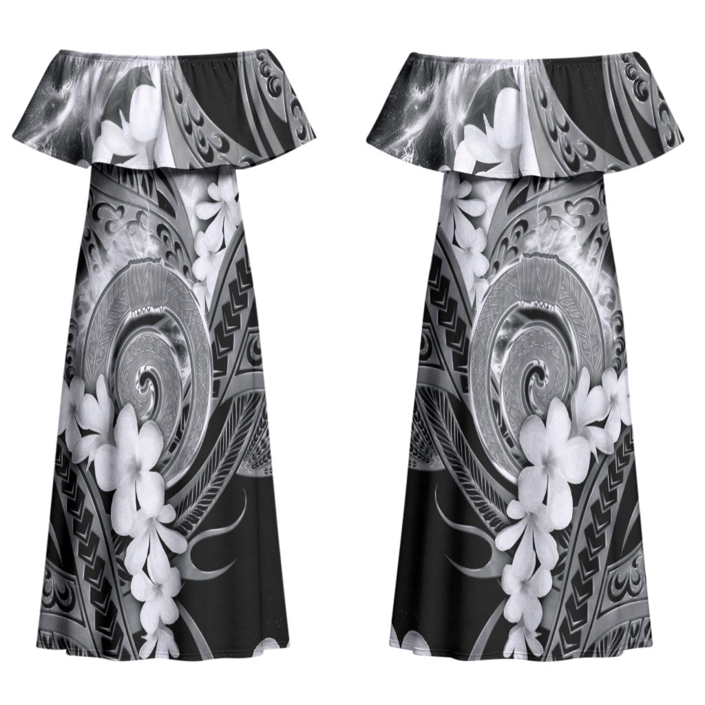 Piko Hawaiian Couples Matching Off Shoulder Maxi Dress and Hawaiian Shirt Monochrome Galaxy Spiral Plumeria Tribal Patterns DT05 - Polynesian Pride