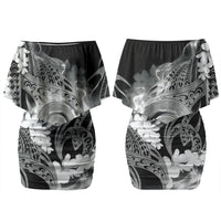 Piko Hawaiian Couples Matching Off Shoulder Short Dress and Hawaiian Shirt Monochrome Galaxy Spiral Plumeria Tribal Patterns DT05 - Polynesian Pride