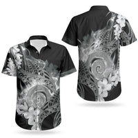 Piko Hawaiian Couples Matching Off Shoulder Short Dress and Hawaiian Shirt Monochrome Galaxy Spiral Plumeria Tribal Patterns DT05 - Polynesian Pride
