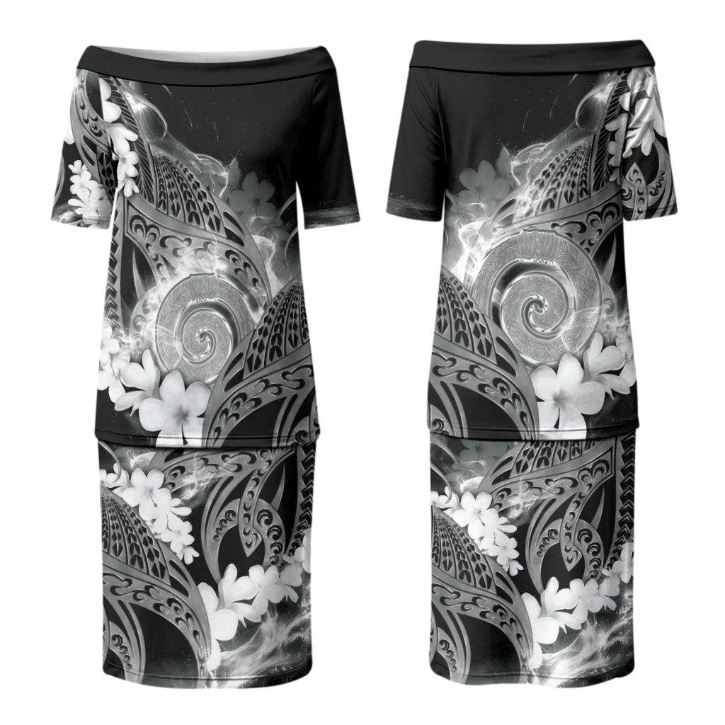 Piko Hawaiian Couples Matching Puletasi and Hawaiian Shirt Monochrome Galaxy Spiral Plumeria Tribal Patterns