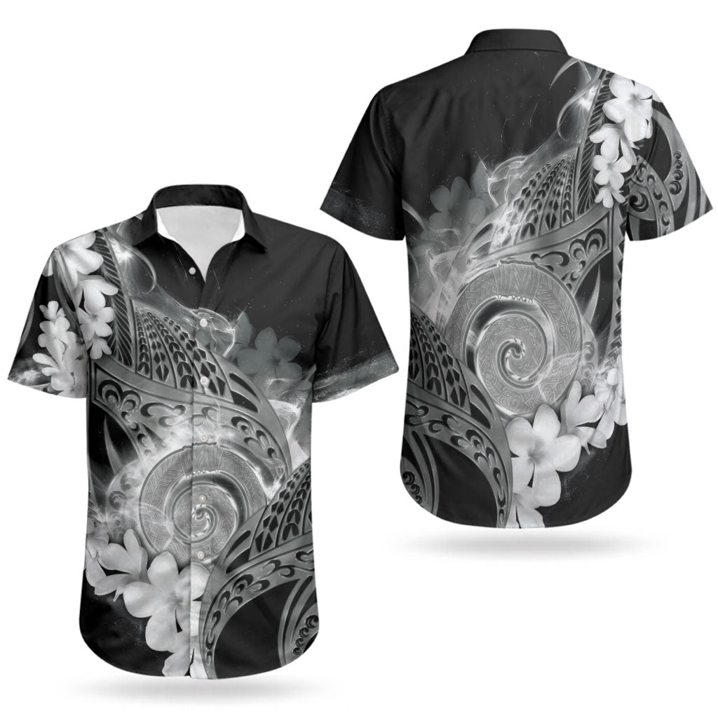 Piko Hawaiian Couples Matching Short Sleeve Bodycon Dress and Hawaiian Shirt Monochrome Galaxy Spiral Plumeria Tribal Patterns DT05 - Polynesian Pride