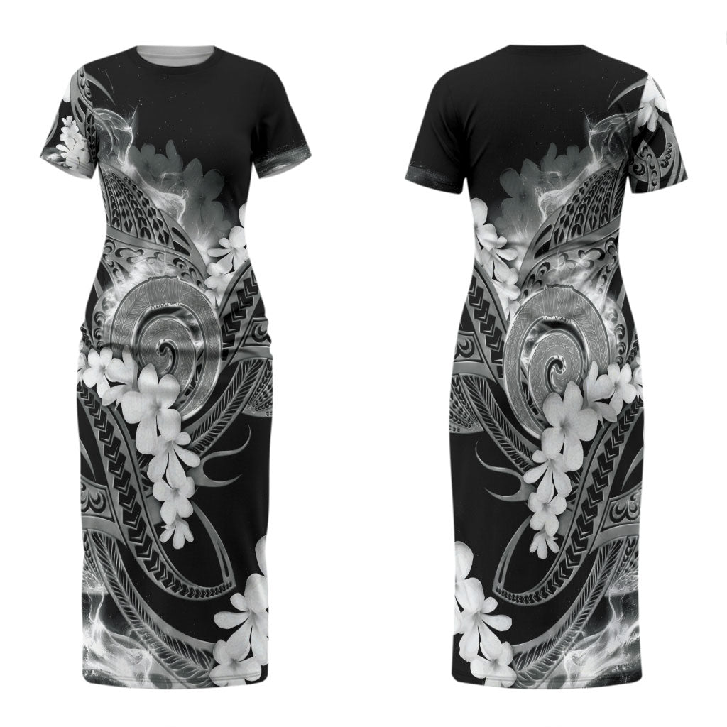 Piko Hawaiian Couples Matching Short Sleeve Bodycon Dress and Hawaiian Shirt Monochrome Galaxy Spiral Plumeria Tribal Patterns DT05 - Polynesian Pride