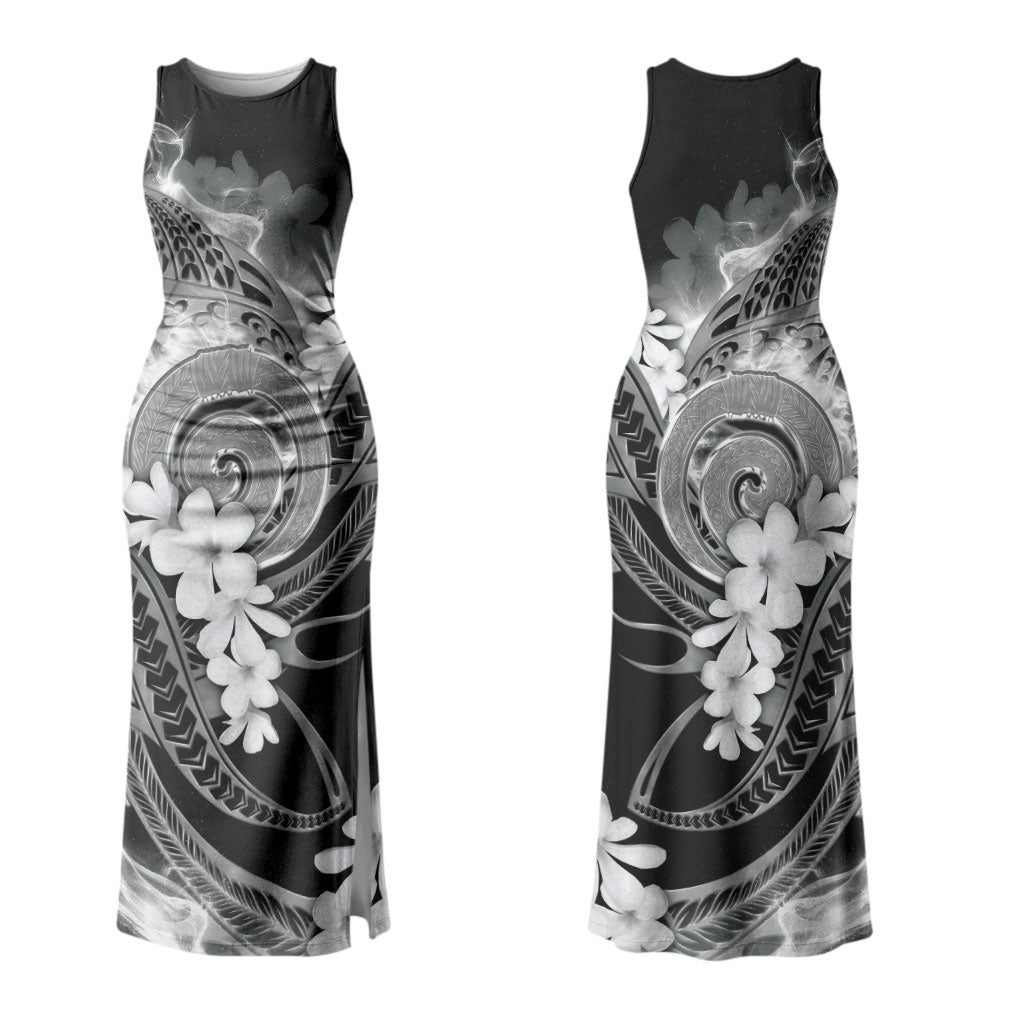 Piko Hawaiian Couples Matching Tank Maxi Dress and Long Sleeve Button Shirt Monochrome Galaxy Spiral Plumeria Tribal Patterns DT05 - Polynesian Pride