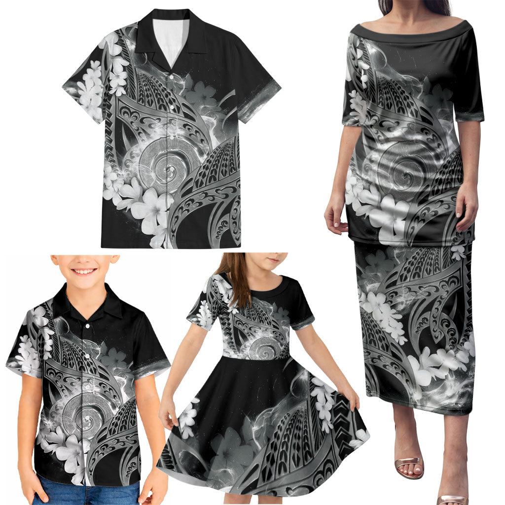 Piko Hawaiian Family Matching Puletasi and Hawaiian Shirt Monochrome Galaxy Spiral Plumeria Tribal Patterns DT05 - Polynesian Pride