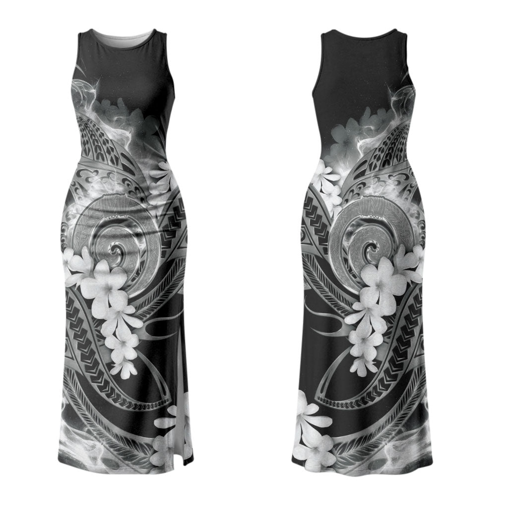 Piko Hawaiian Family Matching Tank Maxi Dress and Hawaiian Shirt Monochrome Galaxy Spiral Plumeria Tribal Patterns DT05 Mom's Dress Black - Polynesian Pride