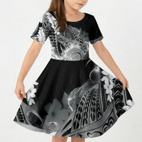 Piko Hawaiian Kid Short Sleeve Dress Monochrome Galaxy Spiral Plumeria Tribal Patterns DT05 KID Black - Polynesian Pride