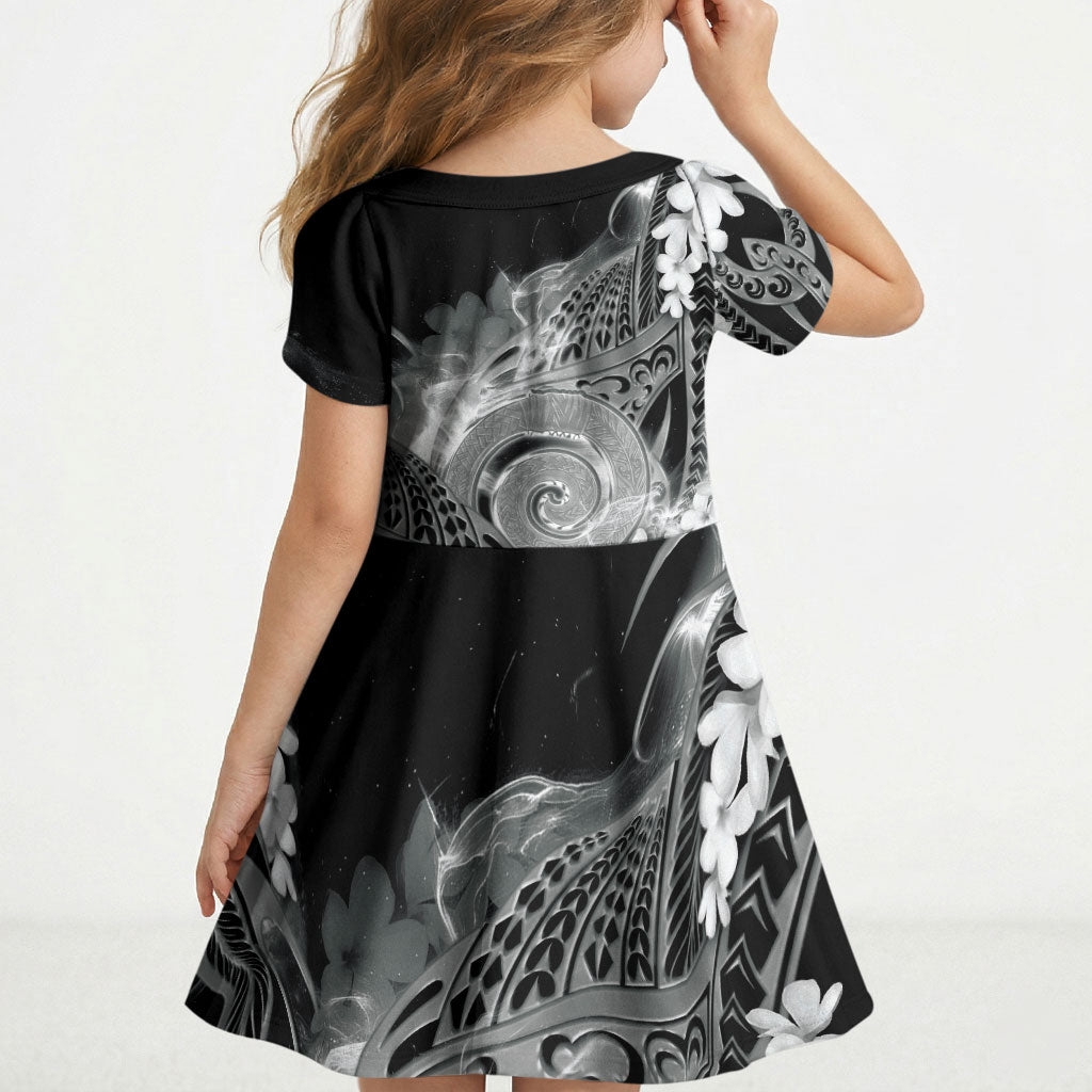 Piko Hawaiian Kid Short Sleeve Dress Monochrome Galaxy Spiral Plumeria Tribal Patterns DT05 - Polynesian Pride