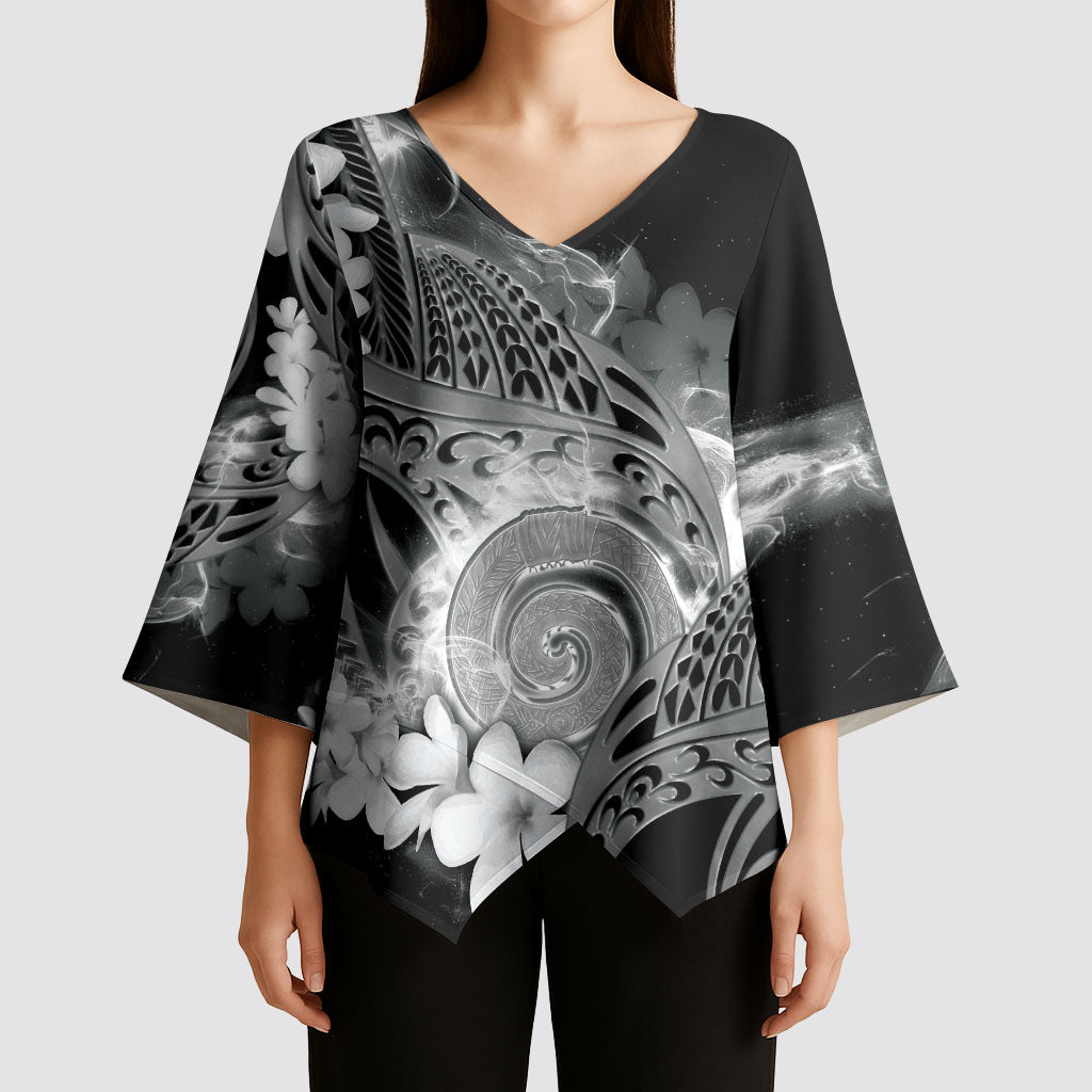 Piko Hawaiian Kimono Sleeve Blouse Monochrome Galaxy Spiral Plumeria Tribal Patterns