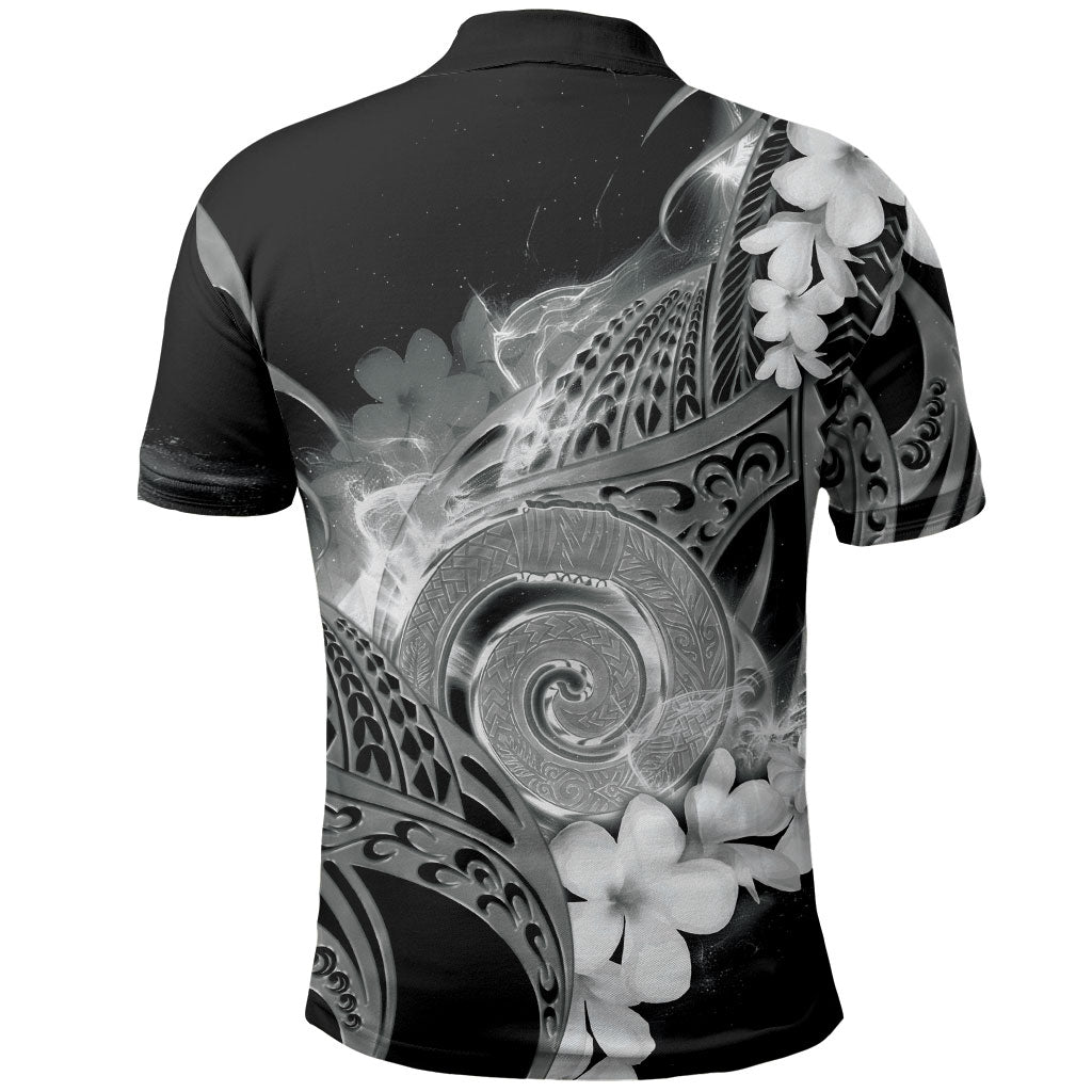 Piko Hawaiian Polo Shirt Monochrome Galaxy Spiral Plumeria Tribal Patterns