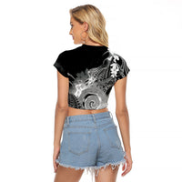 Piko Hawaiian Raglan Cropped T Shirt Monochrome Galaxy Spiral Plumeria Tribal Patterns DT05 - Polynesian Pride
